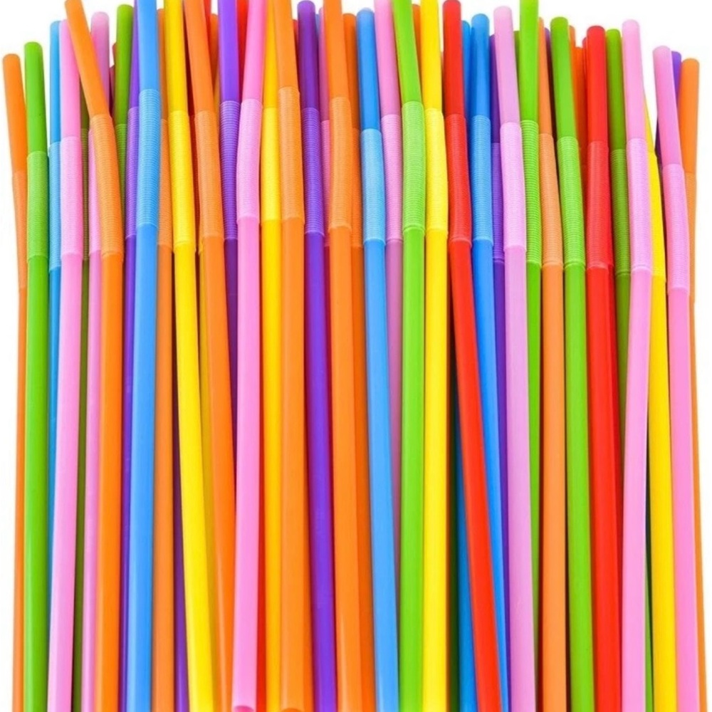 200 pcs Flexible long Colorful Party Drinking Straws 12.8